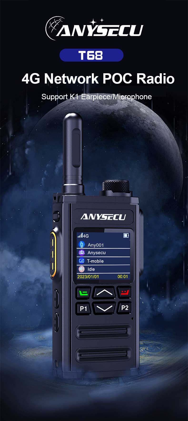 ANYSECU T68 Android 5.1 4G Network Radio With WIFI GPS POC Radio